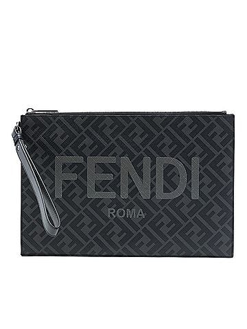 Fendi Zucca Coated Canvas FF 1974 Diagonal Logo Flat Pouch (view 1)