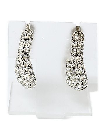 Balenciaga BALENCIAGA LOOP Shiny Brass &amp; Rhinestone Earrings, Silver, Clear, Women's (view 1)
