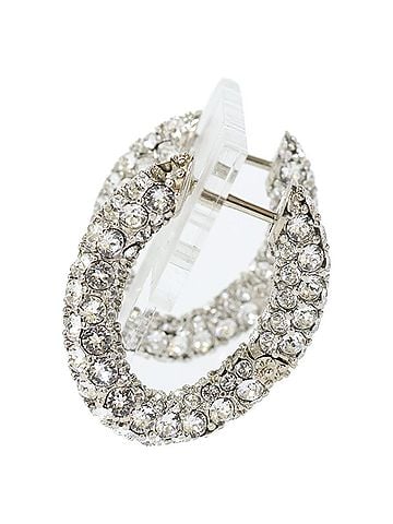 Balenciaga BALENCIAGA LOOP Shiny Brass &amp; Rhinestone Earrings, Silver, Clear, Women's (view 2)