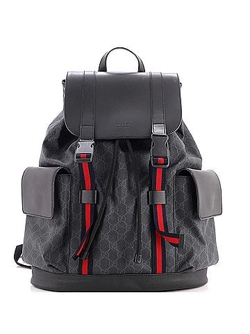 Gucci Double Pocket Buckle Backpack GG Coated Canvas Large (view 1)