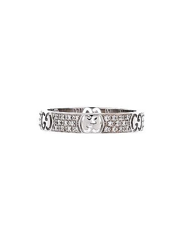 Gucci Icon Band Ring 18K White Gold with Pave Diamonds 4mm (view 1)