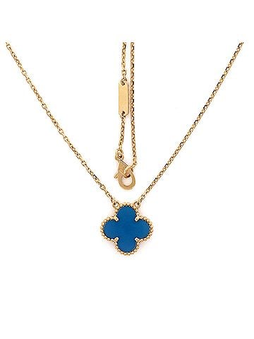 Van Cleef & Arpels Vintage Alhambra Pendant Necklace 18K Yellow Gold and Agate (view 2)