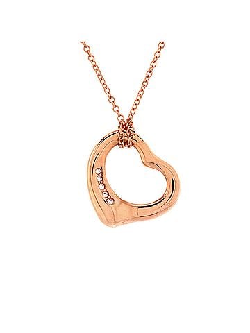 Tiffany & Co. Elsa Peretti Open Heart 5 Diamonds Pendant Necklace 18K Rose Gold with Diamonds (view 1)