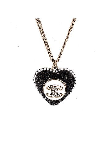 Chanel CC Heart Drop Pendant Necklace Metal with Faux Pearls and Crystals (view 1)