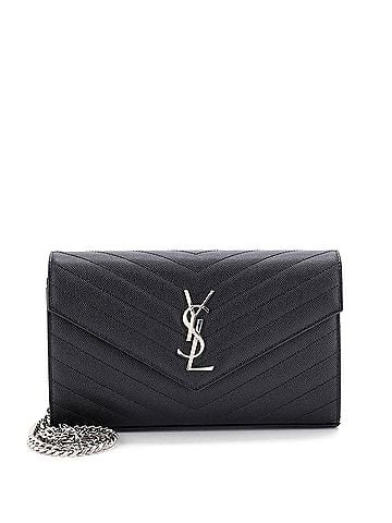 Saint Laurent Classic Monogram Wallet on Chain Matelasse Chevron Leather Medium (view 1)