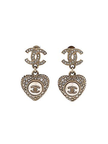Chanel CC Heart Drop Earrings Metal with Faux Pearls and Crystals (view 1)
