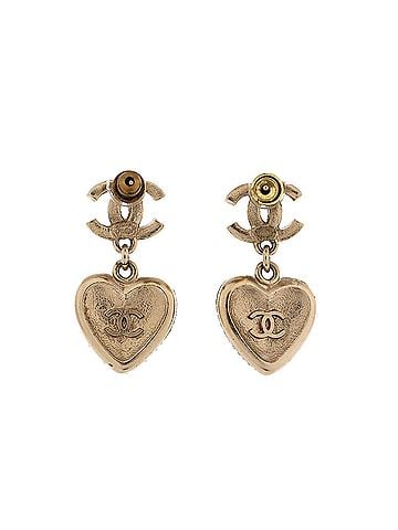 Chanel CC Heart Drop Earrings Metal with Faux Pearls and Crystals (view 2)