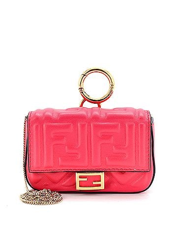 Fendi Chain Baguette Charm Bag Zucca Embossed Leather Nano (view 1)