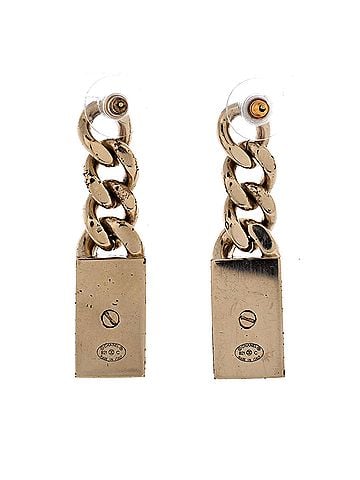 Chanel CC Dog Tag Charm Drop Earrings Metal with Crystals (view 2)