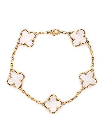 Van Cleef & Arpels Vintage Alhambra 5 Motifs Bracelet 18K Yellow Gold and Mother of Pearl (view 1)