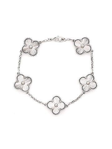 Van Cleef & Arpels Vintage Alhambra 5 Motifs Bracelet Guilloche 18K White Gold (view 1)