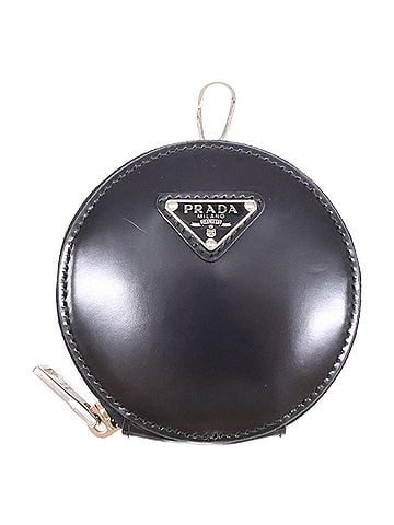 Prada PRADA 1TL431 Triangle Logo Round Wallet/Coin Case, Black, Women's (view 1)