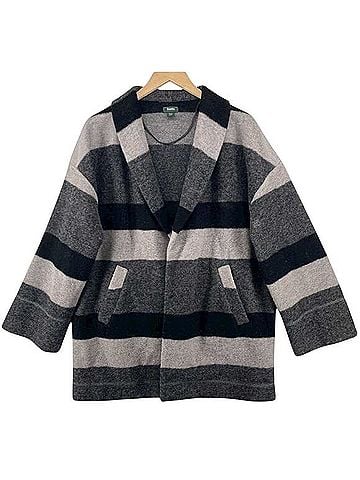 Roots Wool Blend Striped Open Front Shawl Collar Cardigan Coat (view 1)