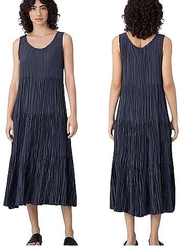Eileen Fisher Crushed Silk Sleeveless Tiered Midi Dress Casual Dress (view 1)