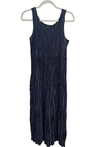 Eileen Fisher Crushed Silk Sleeveless Tiered Midi Dress Casual Dress (view 2)