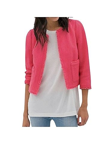 Zara Basic Zara Badic Tweed Frayed edge Cropped Blazer Jacket (view 1)