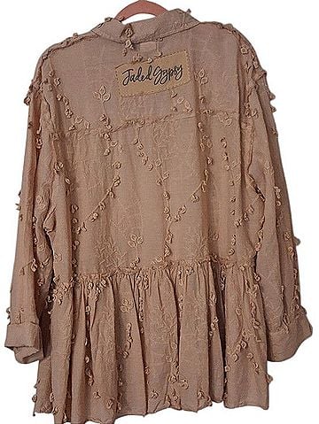 Jaded Gypsy Boho Beige Peplum Button-Front Top Long Sleeve T-Shirt (view 2)