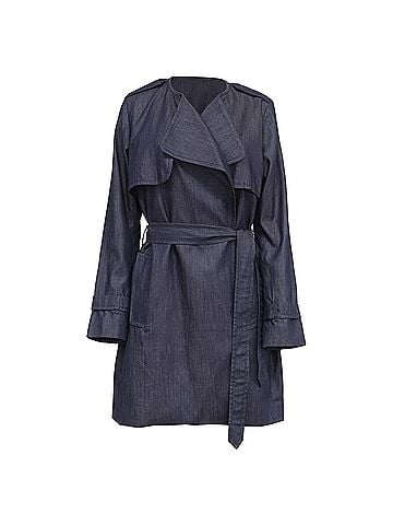 Diane von Furstenberg Diane von Furstenberg Denim Wrap Trenchcoat in Navy Blue Cotton (view 1)