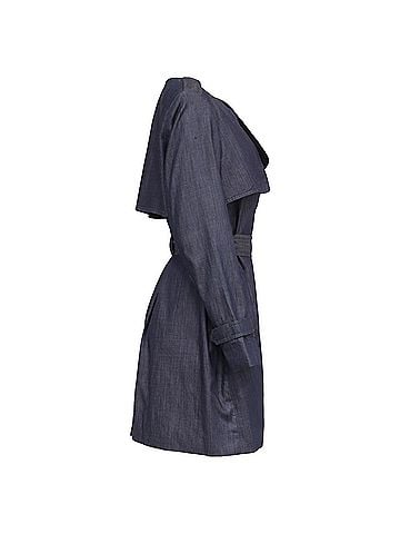 Diane von Furstenberg Diane von Furstenberg Denim Wrap Trenchcoat in Navy Blue Cotton (view 2)