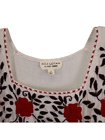 Nili Lotan Nili Lotan Flower Peasant Top in White Cotton (view 2)
