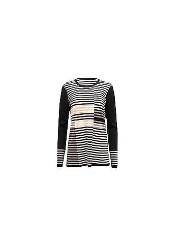 Vince. Vince Intarsia Stripe Sweater in Black Wool (view 1)