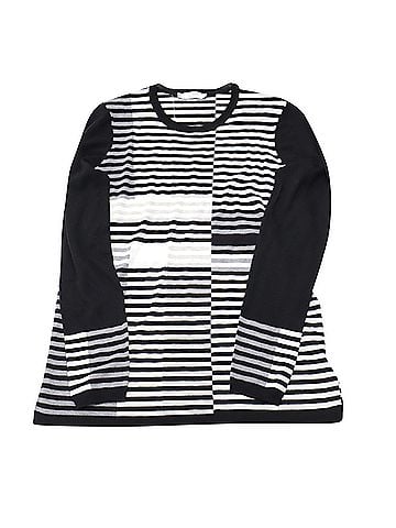 Vince. Vince Intarsia Stripe Sweater in Black Wool (view 2)