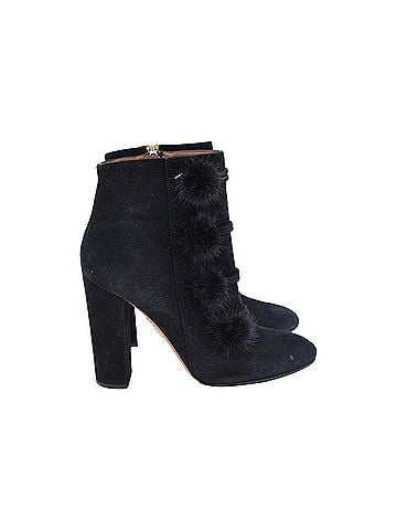 Aquazzura Aquazzura Ulyana Pom Pom Ankle Boots in Black Suede (view 1)