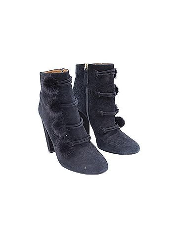 Aquazzura Aquazzura Ulyana Pom Pom Ankle Boots in Black Suede (view 2)