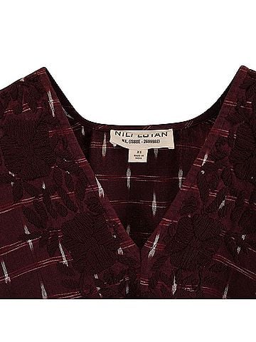 Nili Lotan Nili Lotan V-Neck Printed Top in Burgundy Cotton (view 2)