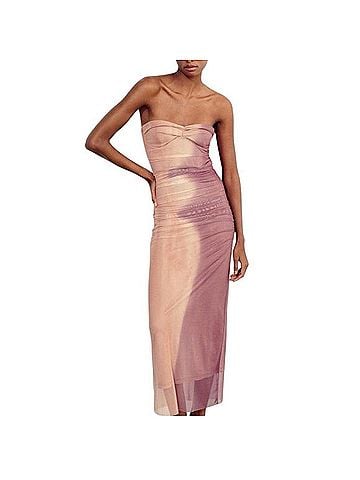 Zara Strapless Pink Ombre Midi Dress Casual Dress (view 1)
