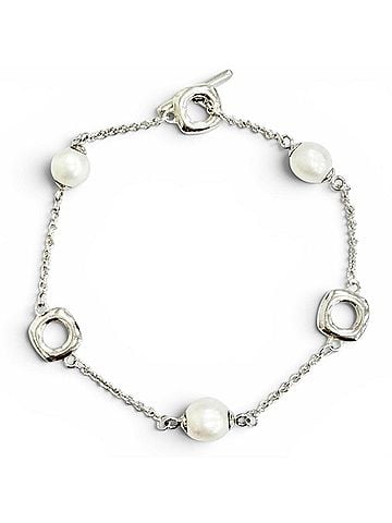 Tiffany & Co. TIFFANY&amp;Co. Tiffany Square Anchor Chain Freshwater Pearl Bracelet, 925 Sterling Silver, White, Weight 5.2g, Women's (view 1)