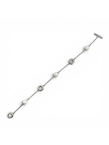 Tiffany & Co. TIFFANY&amp;Co. Tiffany Square Anchor Chain Freshwater Pearl Bracelet, 925 Sterling Silver, White, Weight 5.2g, Women's (view 2)