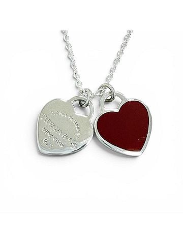 Tiffany & Co. TIFFANY&amp;Co. Tiffany Return to Mini Double Heart Tag Pendant Necklace, AG925 Silver, Red, Weight 3.3g, Women's, Comes with Box and Dust Bag. (view 1)