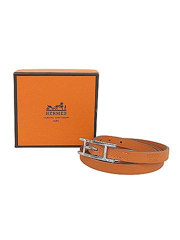 Hermès HERMES Api 3 Silver Hardware Triple Strand Leather Bracelet, Orange, Size M, ?J Stamp, Women's, with Box. (view 2)