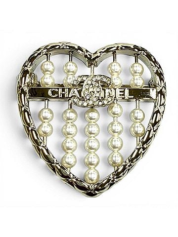 Chanel CHANEL B25A ABG046 Coco Mark Matelassé Heart Brooch, Gold and White, Made in Italy, Women's, with Box Dust Bag. (view 1)