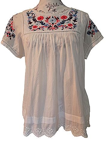 Rebecca Taylor Folk Garden Embroidery Top Short Sleeve Blouse (view 1)