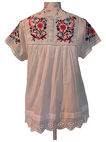 Rebecca Taylor Folk Garden Embroidery Top Short Sleeve Blouse (view 2)