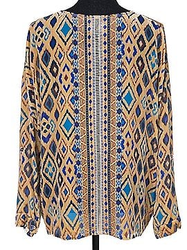 Johnny Was Ikat Silk Blend Sheer Blouse Long Sleeve Button-Down Shirt (view 2)