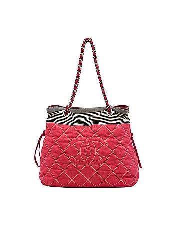 Chanel CC Quilted Denim Grosgrain Drawstring Tote (view 1)