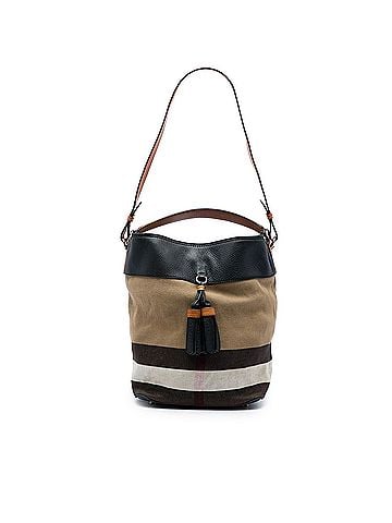 Burberry Medium Mega Check Canvas and Grained Calfskin Ashby Tassel Bucket Bag (view 1)