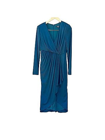 Badgley Mischka Slinky Satin Draped Midi Wrap Cocktail Dress Cocktail Dress (view 1)