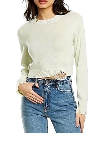 525 America White Sage Distressed Crop Crewneck Casual Sweaters (view 1)