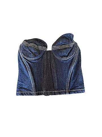 Zara Dark Denim Topstitching Strapless Bustier Corset Top Tank Top (view 1)