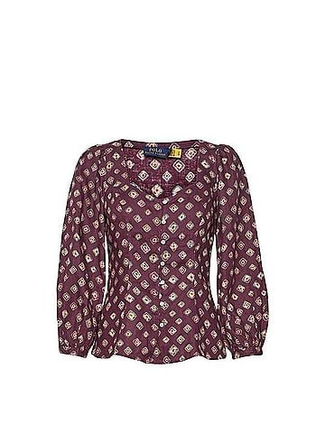 Polo by Ralph Lauren Block-Print Linen Button-Front Long Sleeve T-Shirt (view 1)