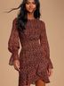 Lulus 100% Polyester Floral Red Black Casual Dress Size M - photo 7