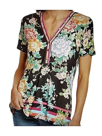 Johnny Was Janie favorite button neck Le Jardin Short Sleeve Top (view 1)