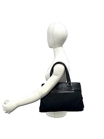 Prada PRADA Prada Triangle Logo Hardware Plate Nylon Tessuto Leather Genuine Handbag Mini Tote Bag Black 57787 (view 2)