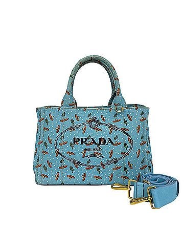 Prada PRADA Canapa Triangle Logo Plate Hardware Canvas 2-way Shoulder Bag Handbag Mini Tote Blue 98184 (view 1)