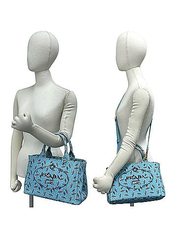 Prada PRADA Canapa Triangle Logo Plate Hardware Canvas 2-way Shoulder Bag Handbag Mini Tote Blue 98184 (view 2)