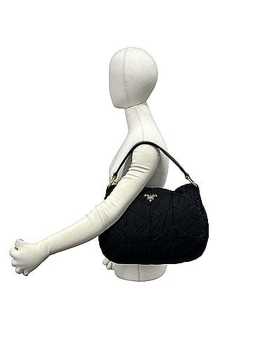 Prada PRADA Prada Logo Hardware Nylon Tessuto Enamel Leather Semi Shoulder Bag Handbag Black 51722 (view 2)